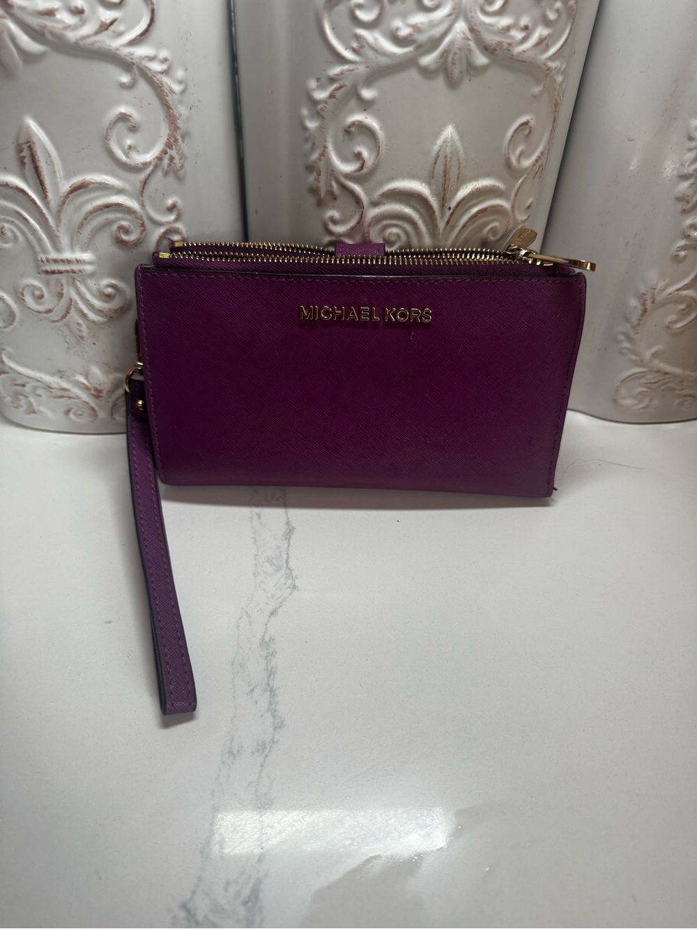 Michael Kors Purple Wristlet Clutch with Gold Hardware